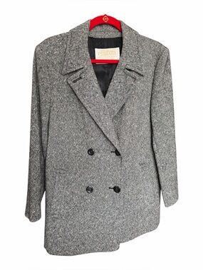 Vintage Pendleton Wool Double Breasted Blazer Black White Tweed Womens Sz 12 80s